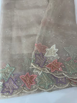 Handworked glass organza saree with applique work- MSHW227- GreyBeige