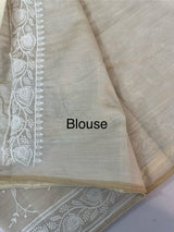 Blended tussar saree with embriodery - MS7399 Cream