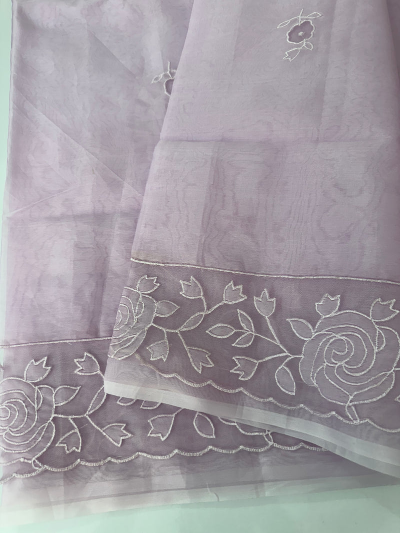 Viscose Organza saree with applique work-MSH101 Lavender