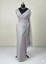 Soft tissue kota checks saree with applique work - MSH5407 DuskyLavender