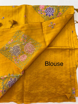 Crushed Blended tussar silk saree with embroidery- SNFCYEY Mustard