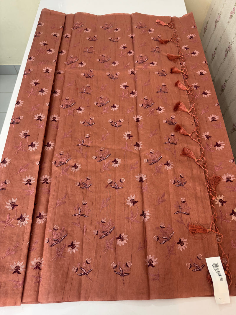 Crushed Blended tussar silk saree with embroidery- MSB7654 DuskyPeach