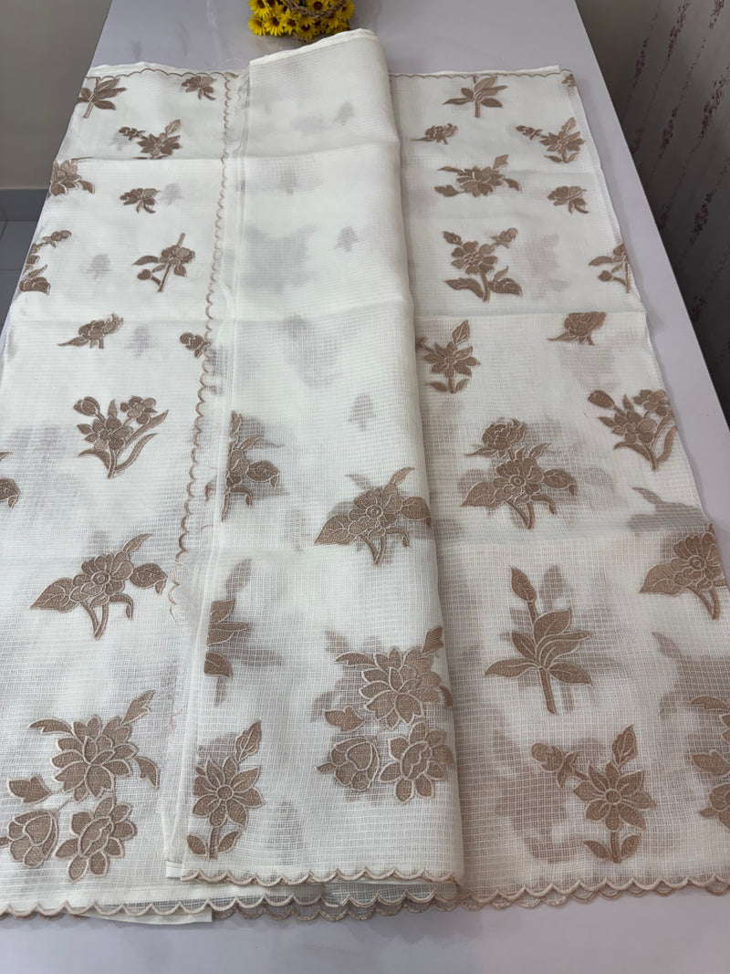 Soft kota silk saree with embroidery and scalloped border MS15232