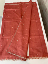 Cutwork Semi tussar saree MTSS674 Dark peach