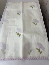 Moonga checks saree with applique work MS81789 - White to Lavender