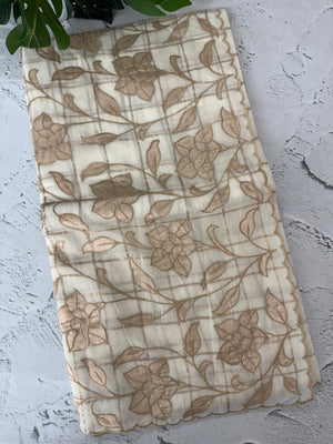 Checks Mul chanderi saree with tissue applique work MSH258(2)- Offwhite and Copper