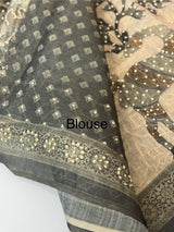 Blended linen saree with knotted embroidery and digital prints MLS4545