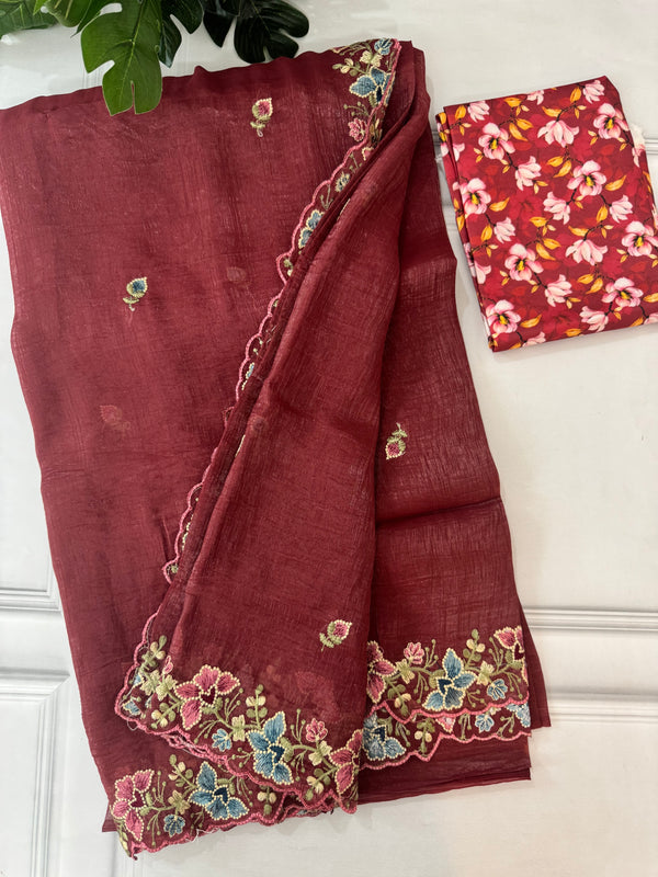 Crush chiffon georgette saree with embriodery borders SVVNYYY
