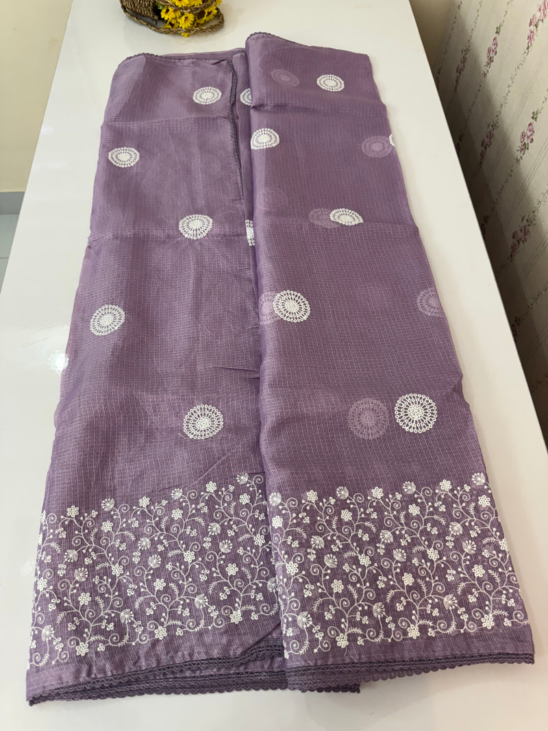 Kota checks saree with embroidery SVTS31 Lavender
