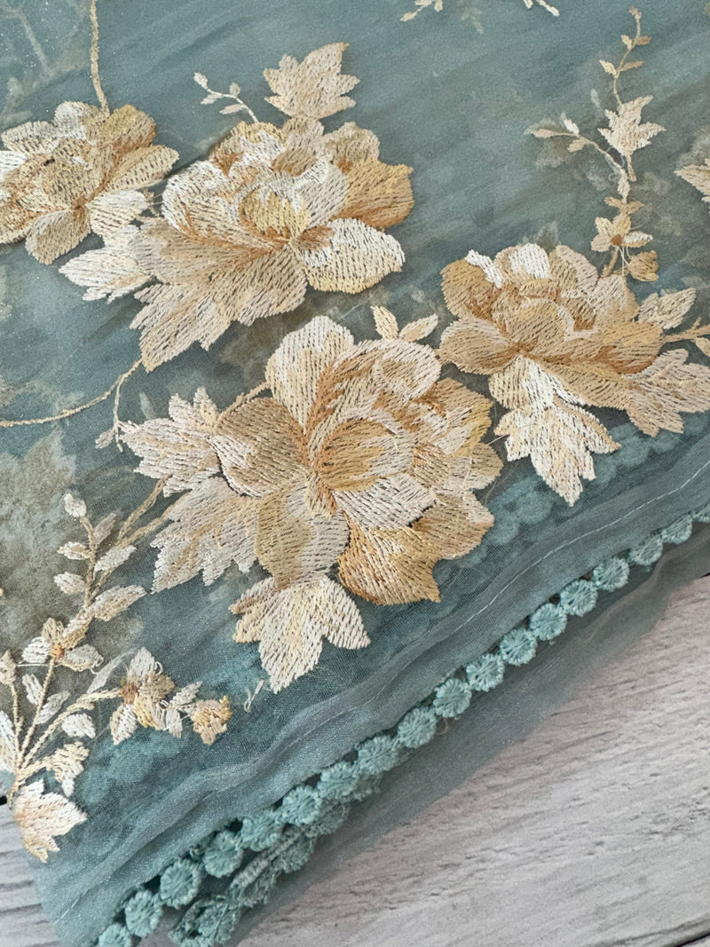 Tissue Organza saree with thread work  MS14931 PastelBlue