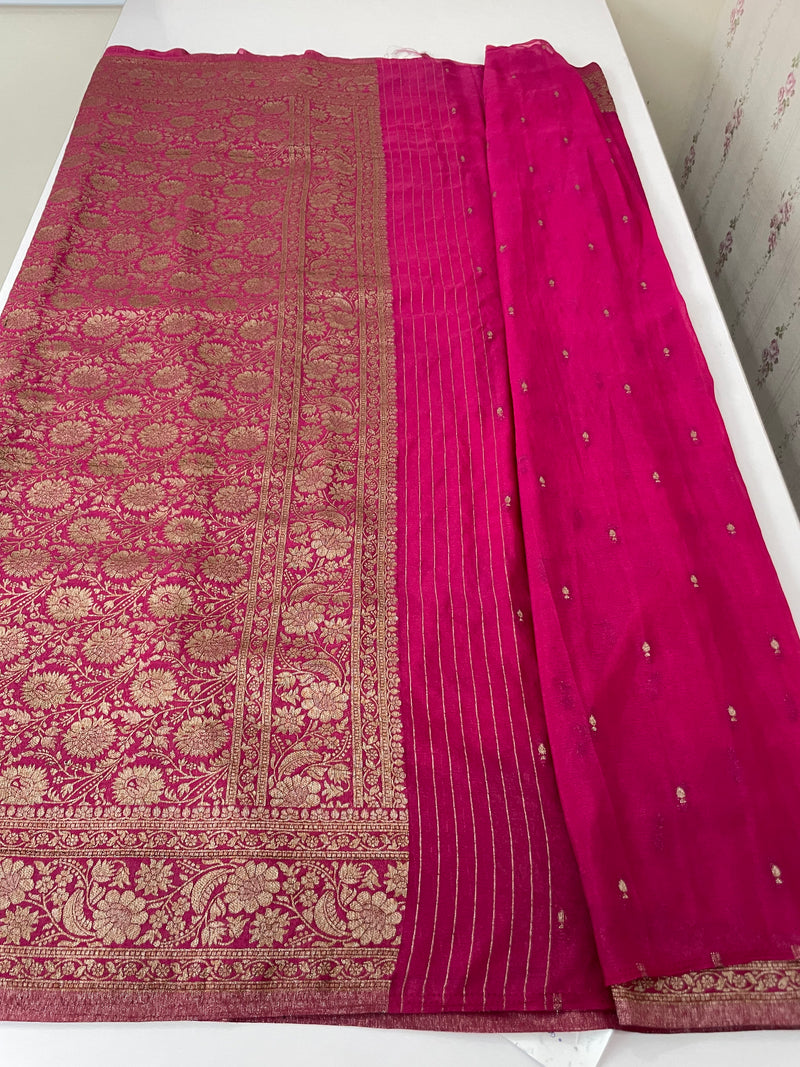 Semi banarasi Crepe Chiffon saree - MS1499 RANIPINK