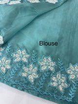 Soft organza saree with sequins cutwork borders- MCW541 - Blue
