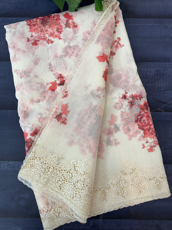 Cutwork Soft kota silk saree with digital prints MSH121
