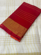 Linen saree with gold zari checks MLS9766- (red and orange borders)