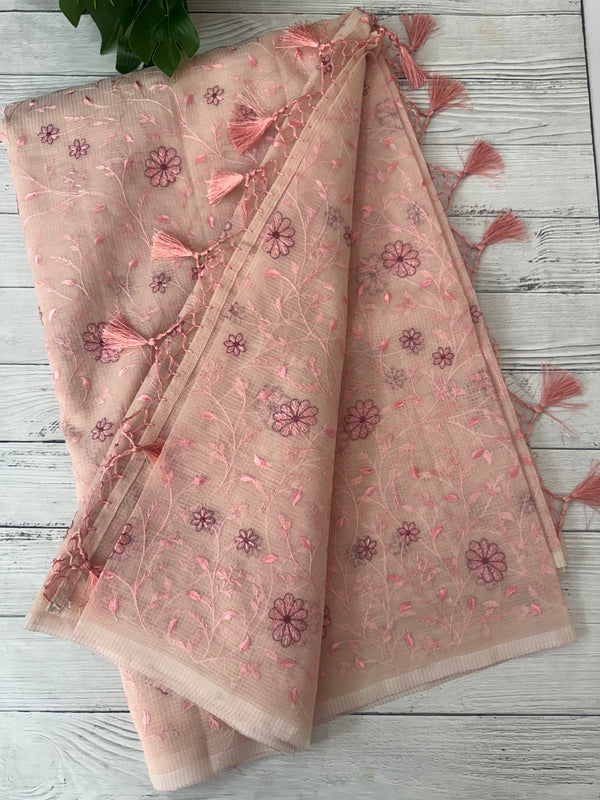 Kota silk saree with embroidery MSH199 - Pastel PeachPink
