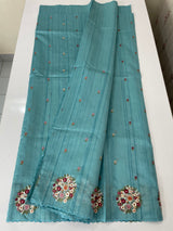 Blended tussar silk saree with embroidery- MS1072 Blue