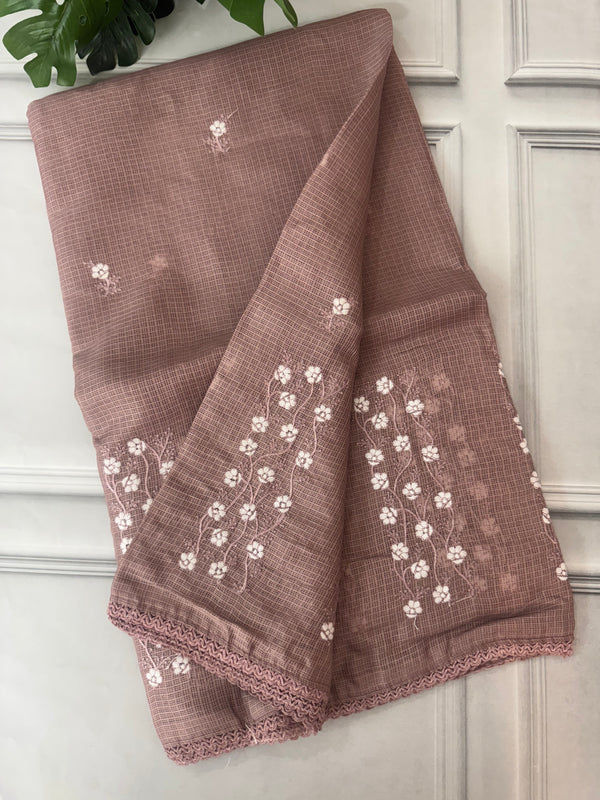 Kota checks saree with embroidery SVTS34- DuskyMauve