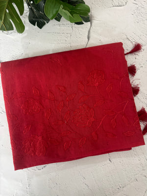 Mul chanderi saree with applique work MSH179 Red