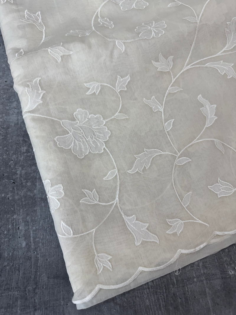 Mul chanderi applique work saree  MSH115 - Offwhite