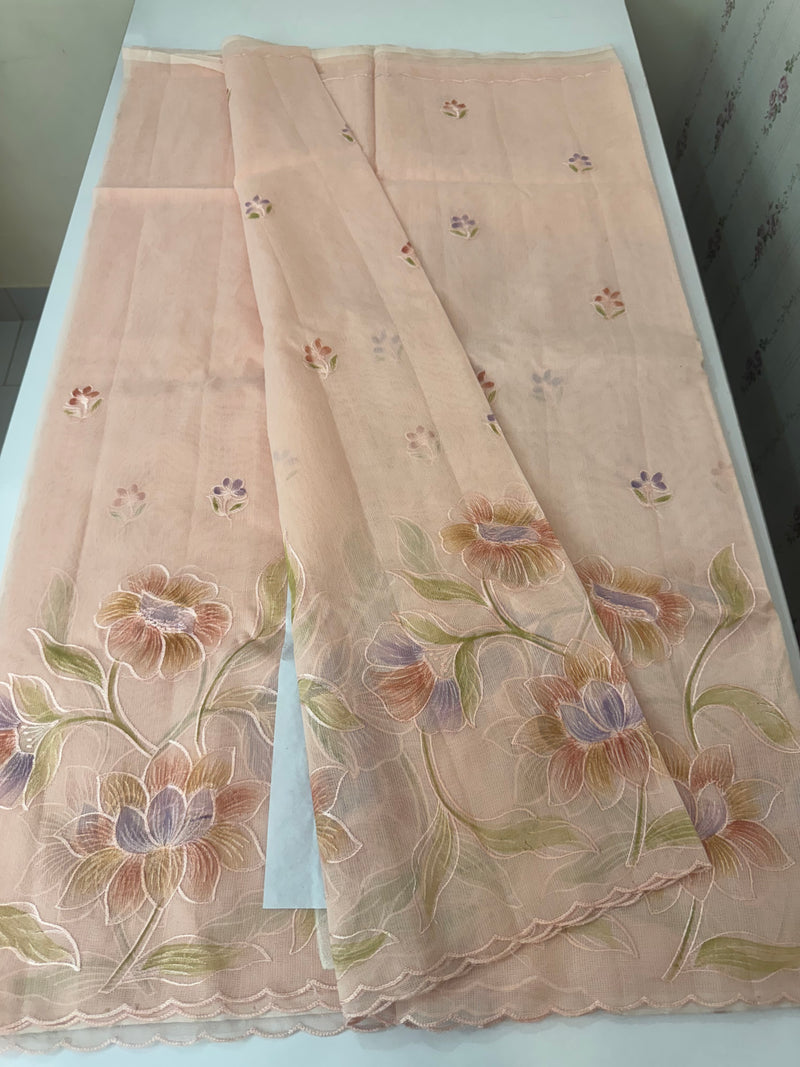 Supernet saree with embroidery and handpainting MSH104- PastelPeach