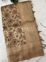 Kalamkari Printed Blended matka Tussar silk saree with kant work JSDNIYY