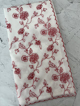 Kota Moonga checks embroidery saree  MSH129- White to Red