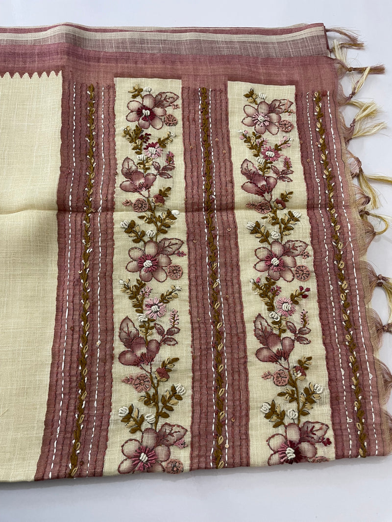 Tissue linen saree with kanta embriodery saree MS88650