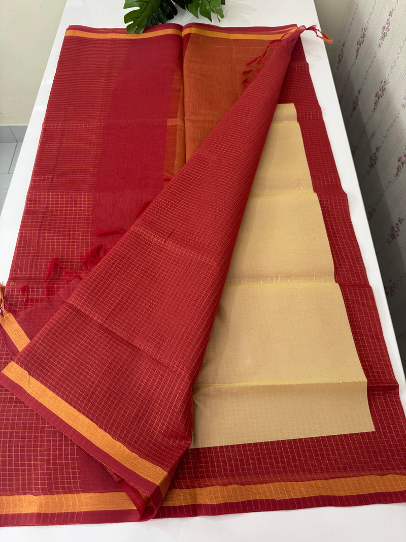 Mangalagiri Silk Cotton Saree with zari checks MS90321 DarkPeach