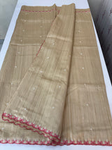 Blended tussar silk saree with embroidery- MS1072 Beige to Pink