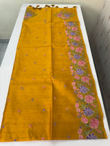Crushed Blended tussar silk saree with embroidery- SNFCYEY Mustard