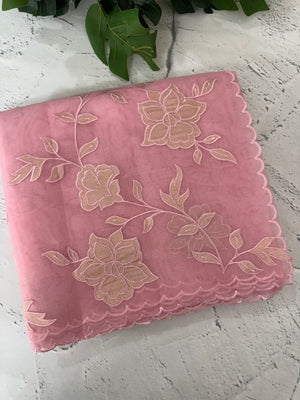Viscose organza saree with applqiue work - MSH238 PastelPink