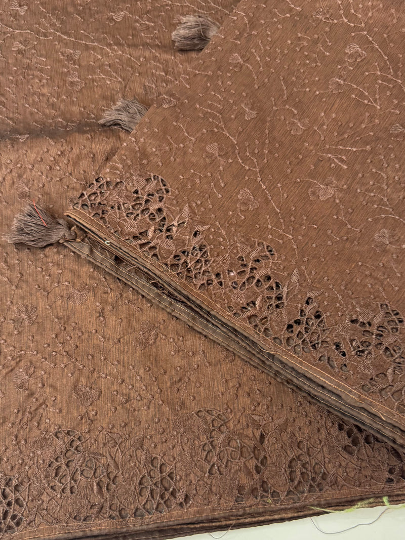 Cutwork Blended tussar saree with thread work MTS9078