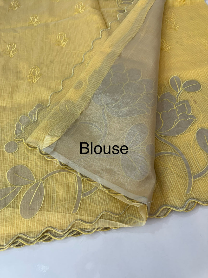 NetKota saree with tissue applique work MS15145 - PastelYellow
