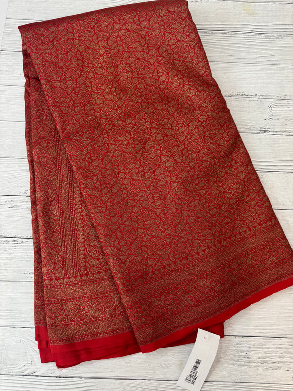 Semi katan Banarasi saree in antique zari weaving - MSKB899 Red