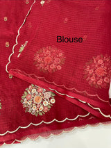 Kota checks saree with embroidery MS764 Maroon Red