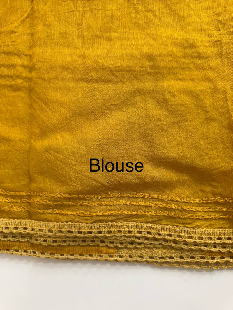 Supernetsaree with crochet work and lace border MCJ5433 - Mustard (Design - Diagonal Crochet)