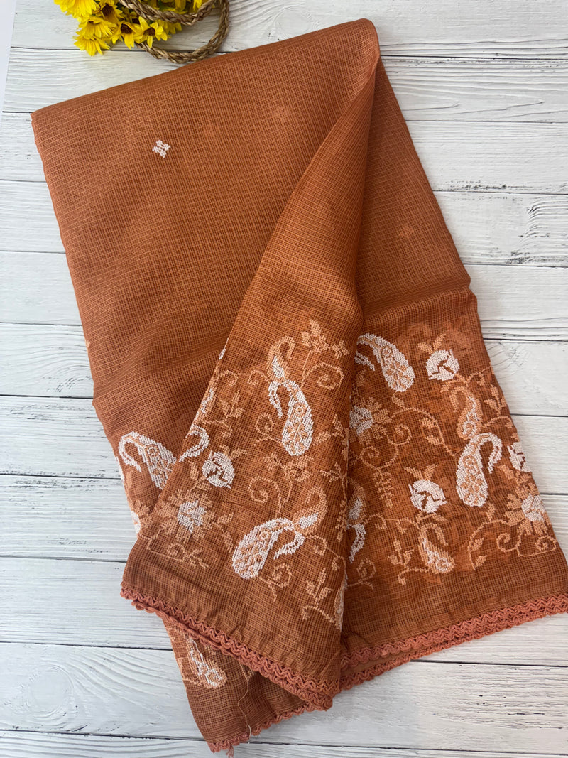 Soft kota checks saree with embroidery SVPIIY- DuskyOrange