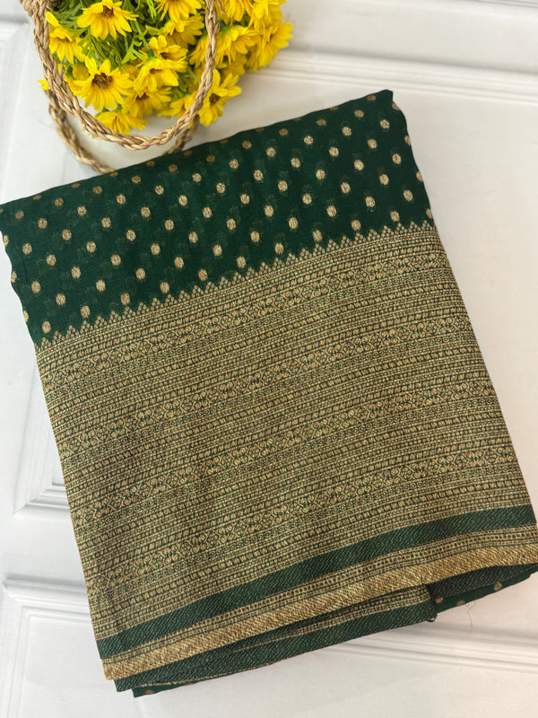 Semi banarasi Khaddi Georgette saree - MS1498 BottleGreen