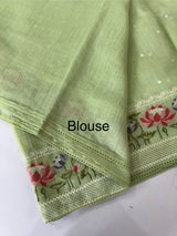Semi linen saree with embroidery- MS15167