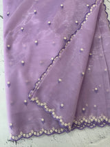 Glassy tissue organza saree with embroidery FKF121- Lavender