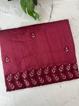 Semi tussar saree with cutwork MSHK566 Cranberry
