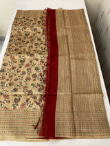 Kalamkari Printed Blended matka Tussar silk saree with kant work JSDNIYY