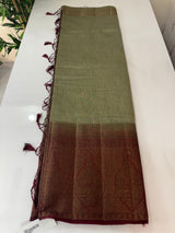 Jute silk sarees with contrast pallu & blouse MJL3412 Ash to Maroon