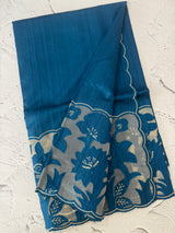 Blended tussar saree with organza applique applique borders MTSS452 Teal