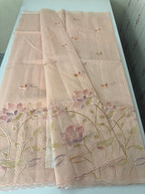 Supernet saree with embroidery and handpaintingwork MSH104- PastelPeach