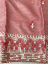 Soft kota checks saree with embroidery - MS7645 PeachyPink