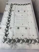 Crushed Blended tussar silk saree with cross stitch embroidery- MSB7979 White