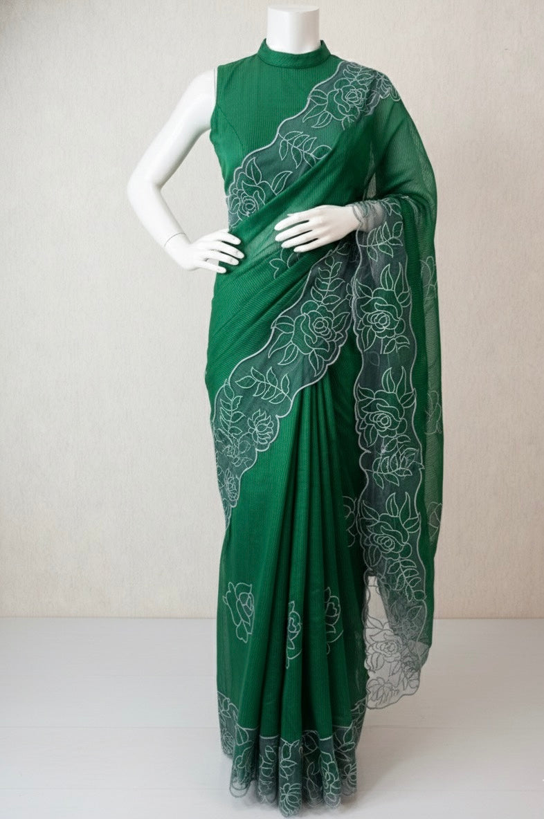 NetKota Applique work saree  MSH110- Green