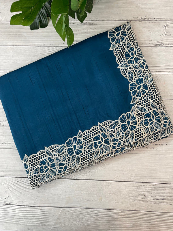 Cutwork Semi tussar saree MTSS879 DeepBlue