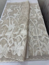 Semi organza saree with appliqué work - MSH906 PastelBrown